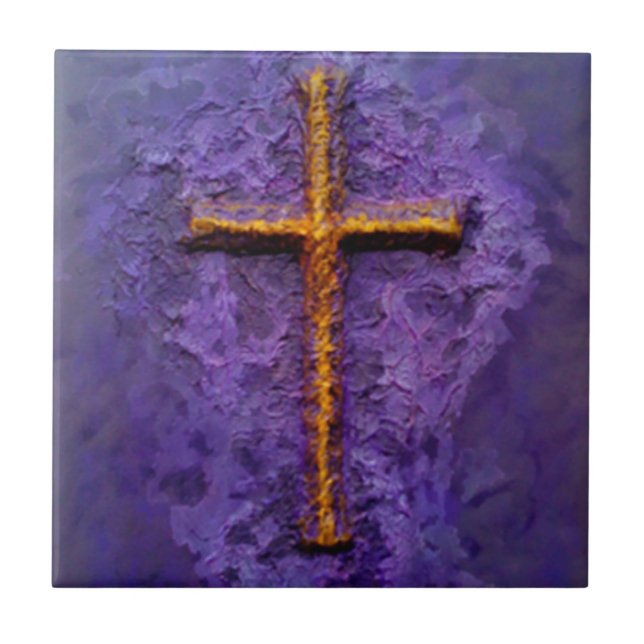 Gold cross on purple tile (Front)