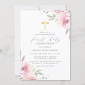 Gold Cross & Painted Flowers First Holy Communion Invitation | Zazzle