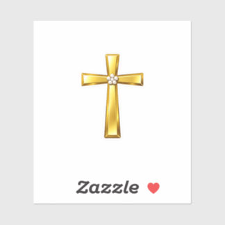 Gold Cross Pearl Flower Center Easter Symbol Sticker