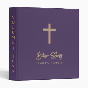Gold Cross Personalized Purple Bible Study 3 Ring Binder
