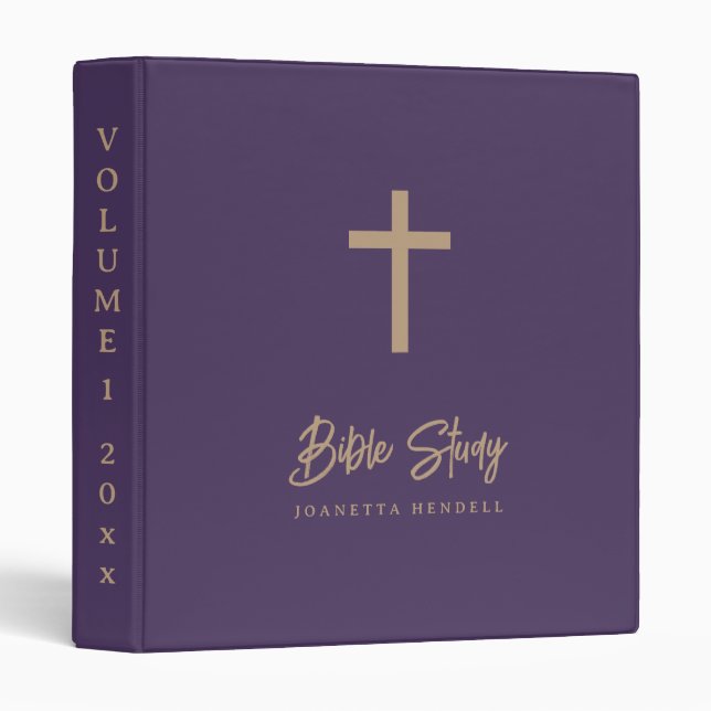 Gold Cross Personalized Purple Bible Study 3 Ring Binder (Front/Spine)