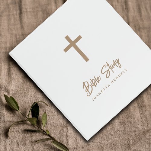 Gold Cross Personalized White Bible Study 3 Ring Binder