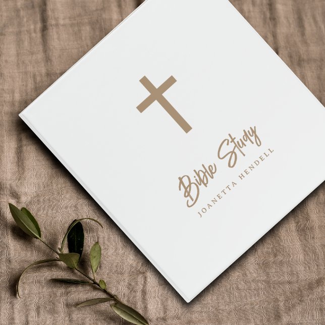 Gold Cross Personalized White Bible Study 3 Ring Binder (Creator Uploaded)