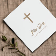Gold Cross Personalized White Bible Study