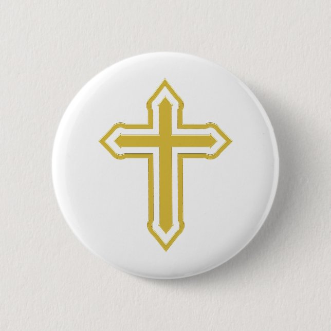 Gold Cross Pinback Button (Front)