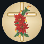 Gold Cross Poinsettia Christmas Stickers<br><div class="desc">Christian Christmas and holiday stickers available at www.zazzle.com/RanchLady*</div>