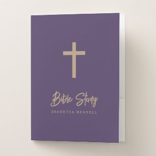 Gold Cross Purple Personalized Bible Study Pocket Folder