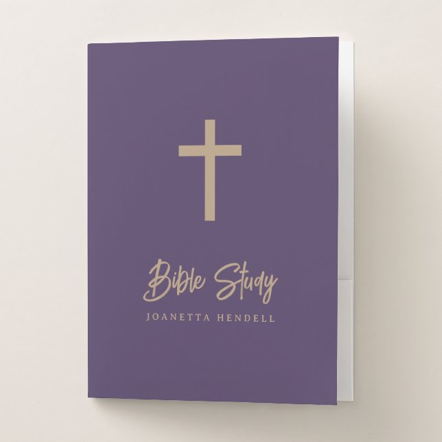 Gold Cross Purple Personalized Bible Study Pocket Folder (Front)
