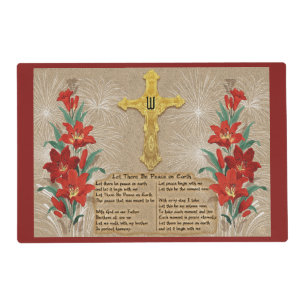 Gold Cross_Red Lilies_Xmas Lyrics - Monogrammed Placemat