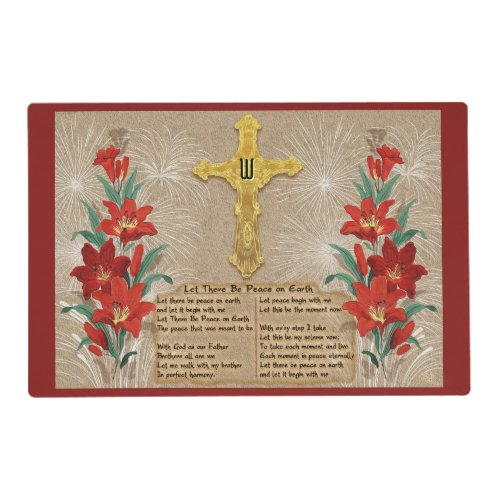 Gold Cross_Red Lilies_Xmas Lyrics _ Monogrammed Placemat