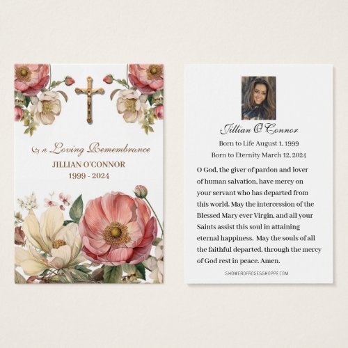 Gold Cross Red Roses Sympathy Condolence Holy Card