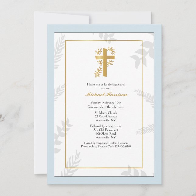 Gold Cross Religious Invitation (Front)