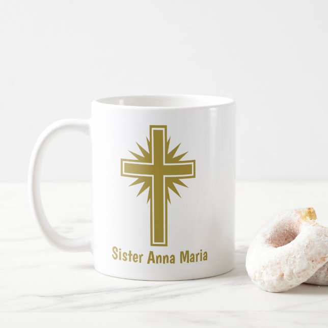Gold Cross Religious Teacher Mug Personalized (With Donut)
