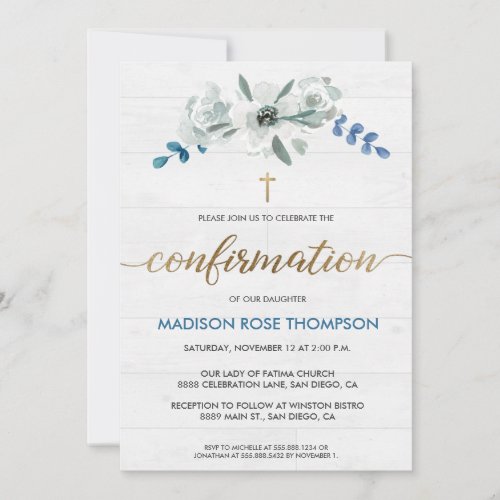 Gold cross Rustic floral watercolor confirmation 