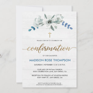Gold cross Rustic floral watercolor confirmation