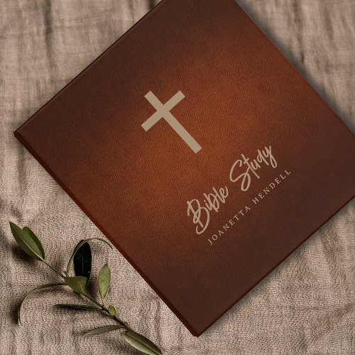 Gold Cross  Script Aged Leather Look Bible Study 3 Ring Binder