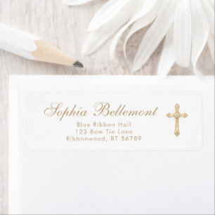 Gold Cross Simple Religious Baptism Return Address Label
