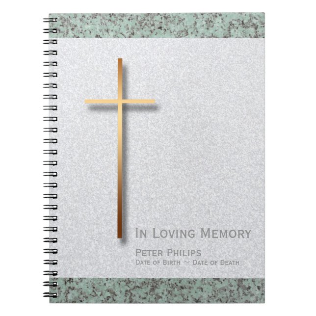 Gold Cross Stone 1 Funeral Memorial Guest Book (Front)