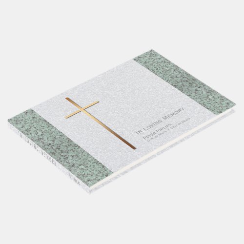 Gold Cross Stone 2 Funeral Memorial Guest Book