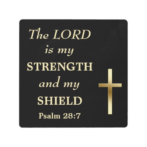 Gold Cross Strength and Shield Metal Print