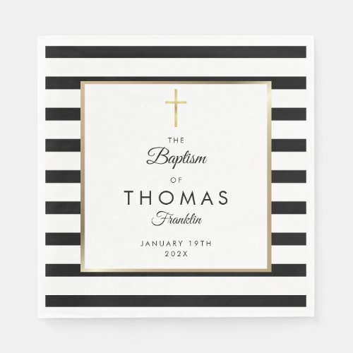 Gold Cross Stripe Baptism Christening Napkins