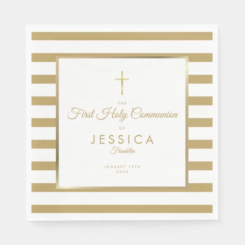 Gold Cross Stripe First Holy Communion Napkins
