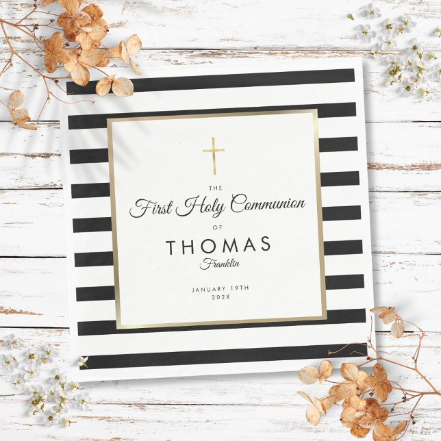 Gold Cross Stripe First Holy Communion Napkins (Gold Cross Stripe First Holy Communion Napkins)