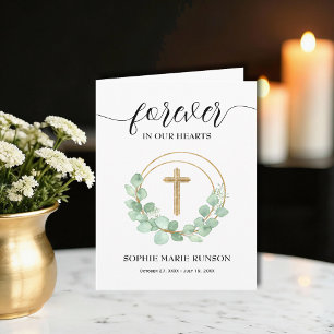 Gold Cross Sympathy Funeral Memorial Eucalyptus Letterpress Thank You Card
