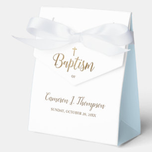 Gold Cross Thank You White Blue Baptism Favor Boxes