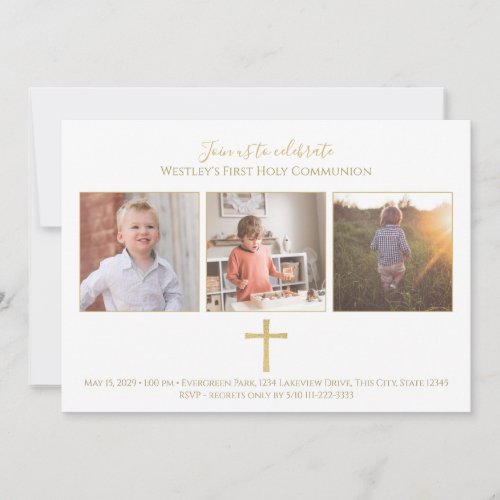 Gold Cross Tri Photo Modern First Communion