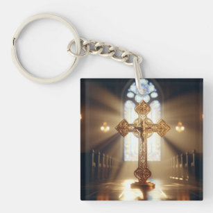 Gold Cross w/Crucifix  Keychain