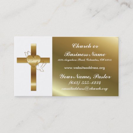 Gold Cross W Doves Church Minister Business Card