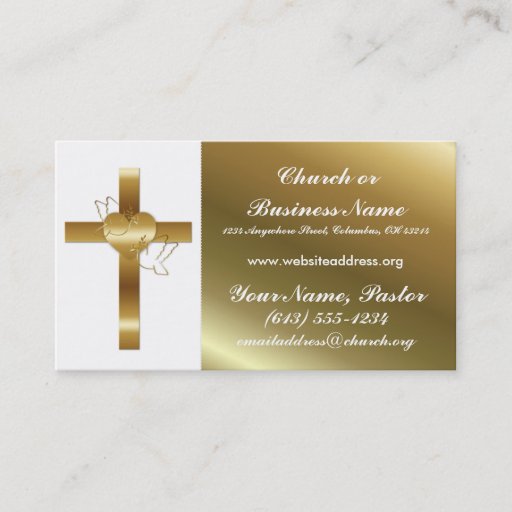 Customizable Gold Cross w Doves Church Minister Business Card
