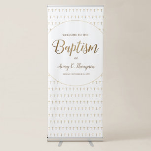Gold Cross White Simple Welcome to Baby's Baptism Retractable Banner