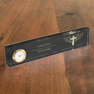 Gold Cross Wing Desk Name Plate