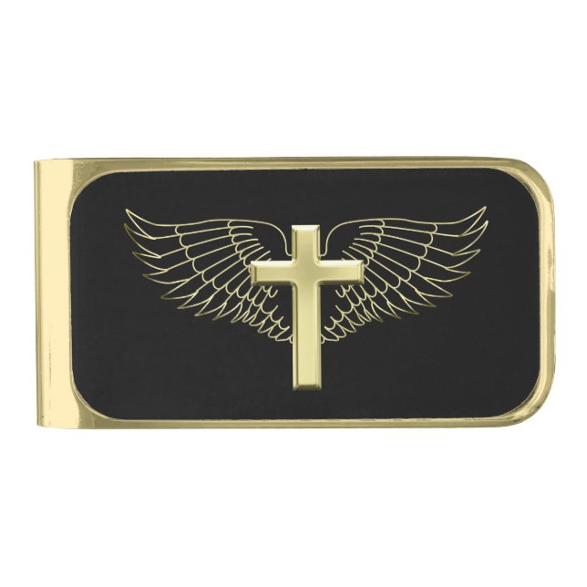 Gold Cross Wing Finish Money Clip (Front)