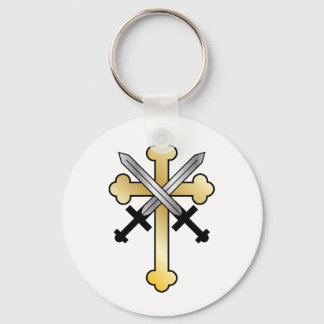 Gold Cross with Crossed Swords Keychain