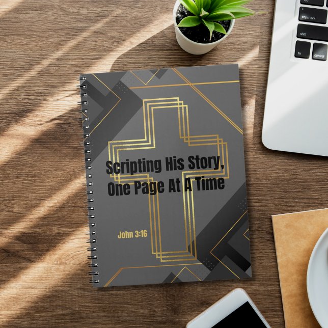 Gold Cross with Gray Modern Design - John 3:16 Notebook (Creator Uploaded)