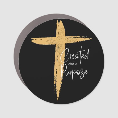 Gold Cross with Jesus Created With A Purpose   Car Magnet