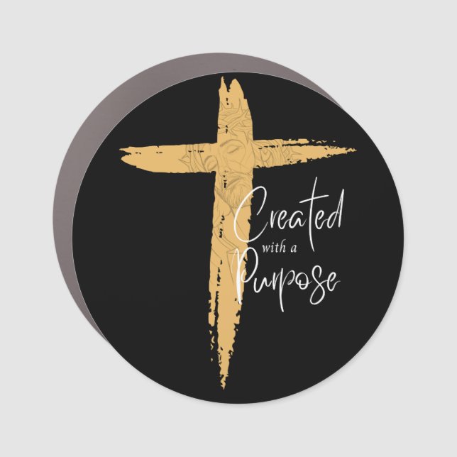 Gold Cross with Jesus Created With A Purpose   Car Magnet (Front)