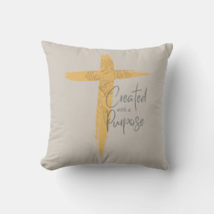 Gold Cross with Jesus Created With A Purpose   Throw Pillow