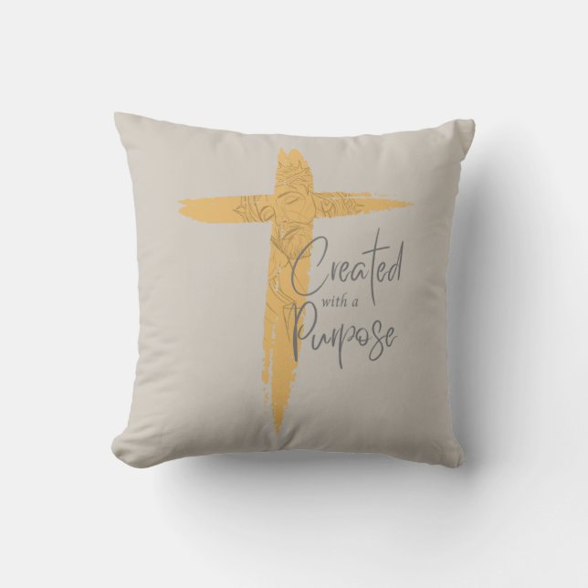 Gold Cross with Jesus Created With A Purpose   Throw Pillow (Front)