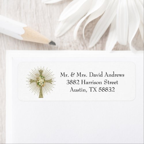 Gold Cross with White floral Wedding Engagement Label