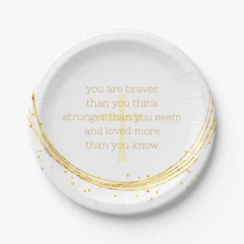 Gold Cross Youre Braver Than You Think Graduation Paper Plates