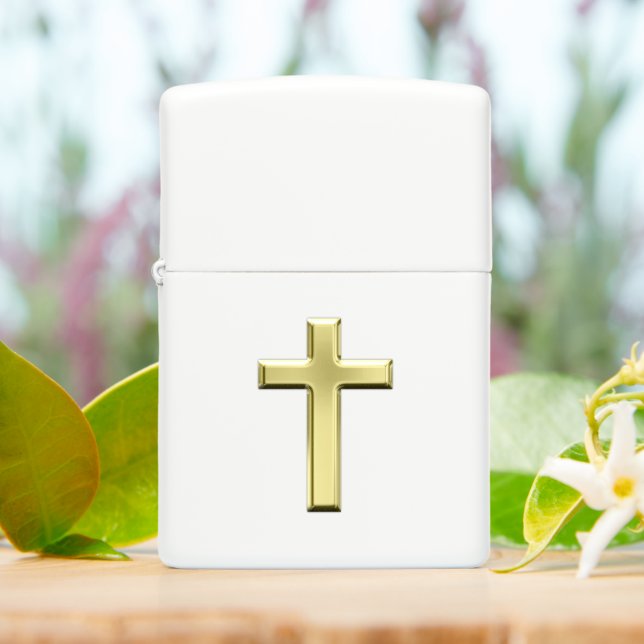Gold Cross Zippo Lighter (On Table)