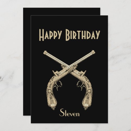 Gold Crossed Pistols Black Birthday Party  Invitation