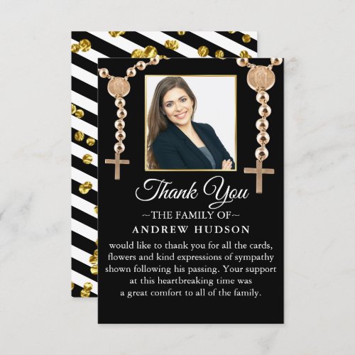 Gold Crosses Frame Funeral Photo Thank You Card