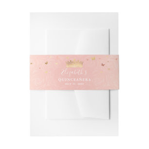 Gold Crown and Floral Blush Pink Rose Elegant Invitation Belly Band