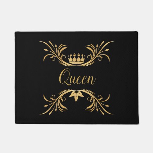 Gold Crown and Flouish Black Doormat