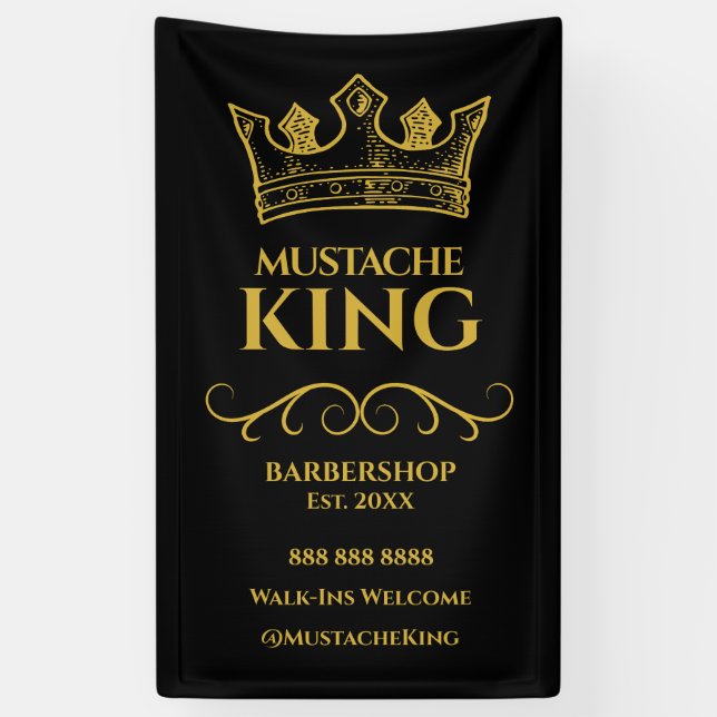 Gold Crown and Mustache Barbershop Banner (Vertical)